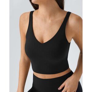 Halara Padded V Neck Cropped Yoga Tank Top Sz XL Womens Black A-C Cups